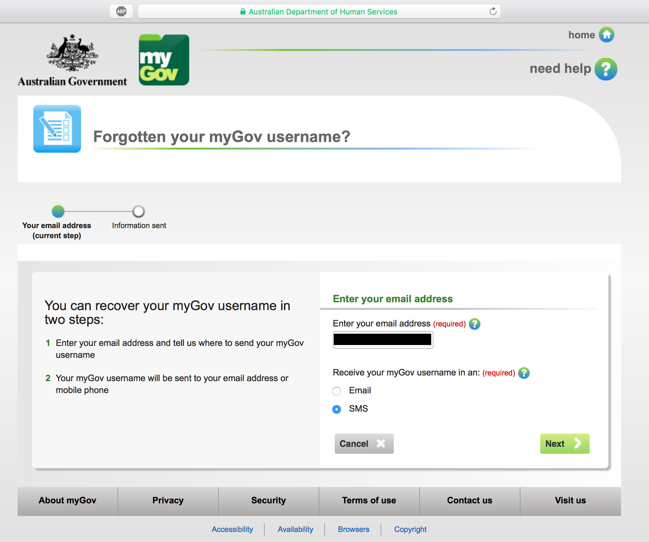MyGov Recover Login Web Page Shown on Mobile Screen
